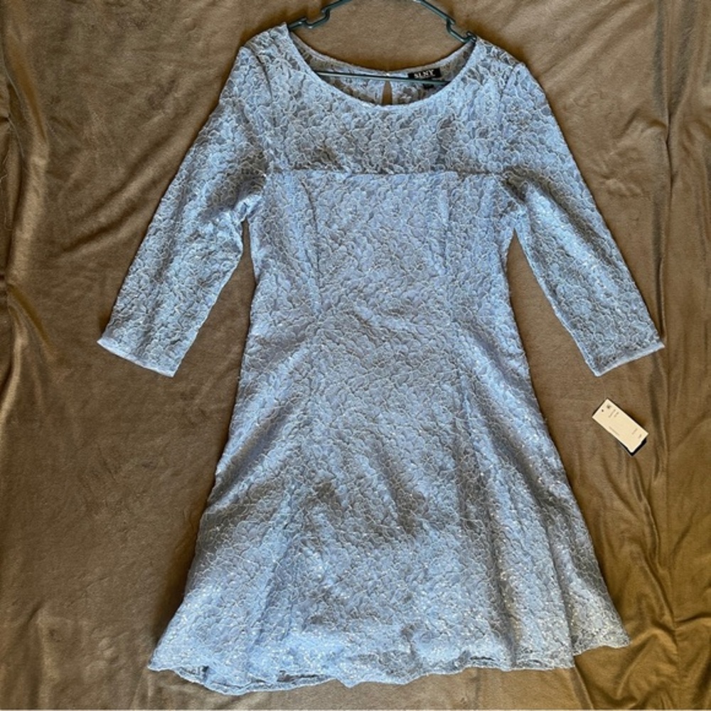 *NWT* SLNY US S 14P Blue Lace Sequin Fit & Flare Special Occasion Dress Party